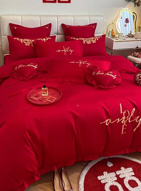 全棉JFW84u4t结庆婚床色上用品件套中式婚四纯棉床单被套大红陪嫁