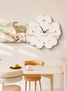 cp#65221装饰钟餐厅装饰画创意表钟奶油风挂挂钟家用画静音饭厅时