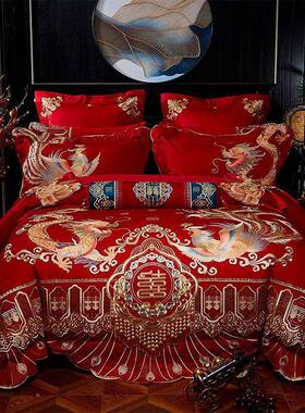 高床档送礼结龙婚十件套四套婚床新婚刺绣婚庆件PDD10249凤单婚床