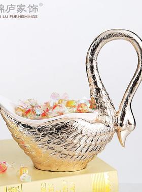 天鹅意果创盘摆件电镀树脂工ST819艺品储物钥罐匙储物盒摆水设果