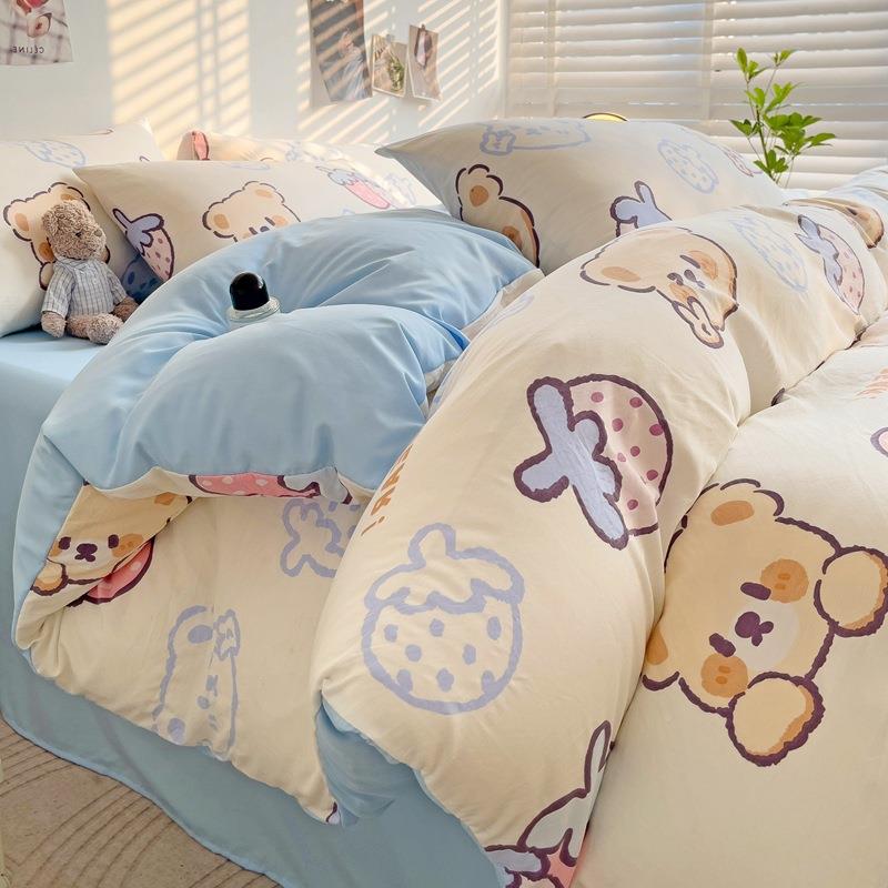 水棉床洗上四舍套卡件通被套床单20gdmm2626床品宿三件套水洗棉四