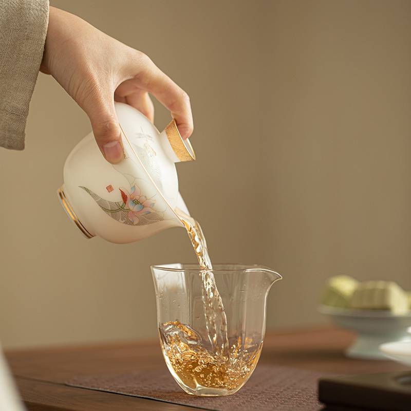 素雅冰种羊脂玉瓷三才盖碗陶瓷茶具泡茶碗闷茶碗敬茶碗家用盖碗