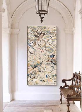 中古式风画玄关画复古花鸟挂入户正对门壁新中艺术走HWQ廊过道装