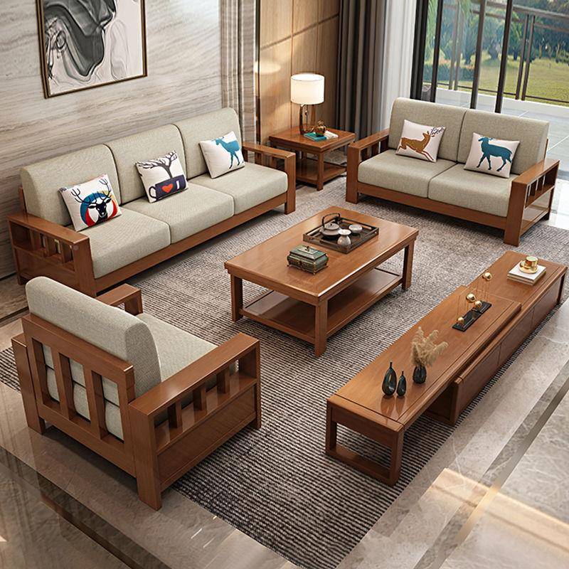 联圆世用家实木沙发现中式沙发客厅组合冬夏代两布储物款艺870木