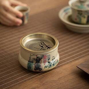 锦灰堆手绘建水茶洗家用陶瓷茶渣缸茶水缸茶具配件废水桶水盂水洗