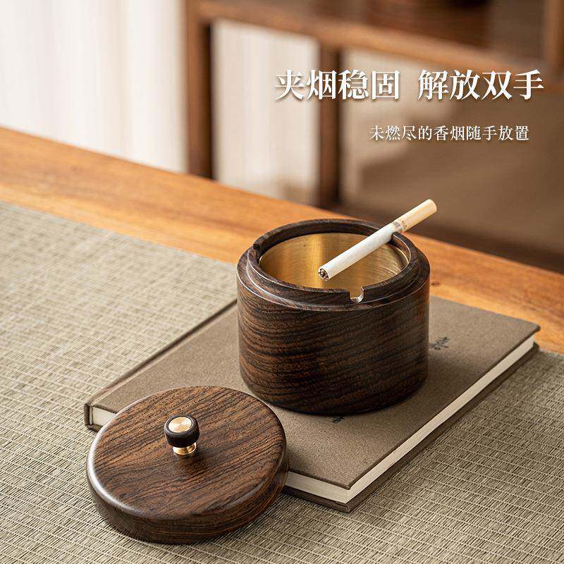 499黑檀实木烟缸灰大号带盖烟灰缸创客流意个性潮中式复古办公厅