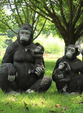 户外园林雕塑庭猩院装饰小品仿真动物黑玻艺大猩摆件璃钢大26652