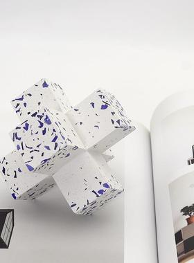 现简约板几何形水磨石摆件件书房书桌镇纸摆代样房创意装/饰品