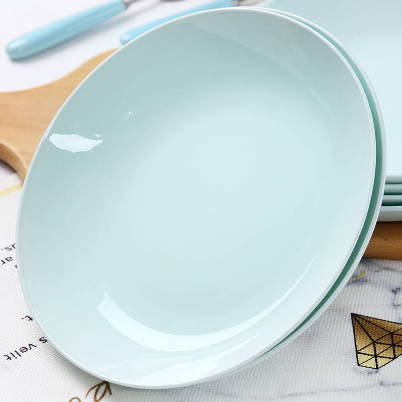 六只装盘子菜盘家用中式餐具景德镇陶瓷青瓷深汤盘菜碟子饭盘套装