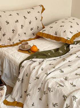 韩版六层棉纱布季UCI巾被长绒棉床床盖单毛夏纯棉夏凉被花边全棉