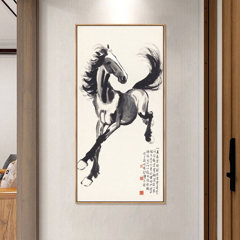 马到成功挂画新中式客厅装饰画入户玄关画徐悲鸿水墨国画奔马壁画