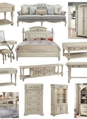 新室美式乡村木书复古白色做旧梳妆台法式卧实橡木化妆SSR桌桌一