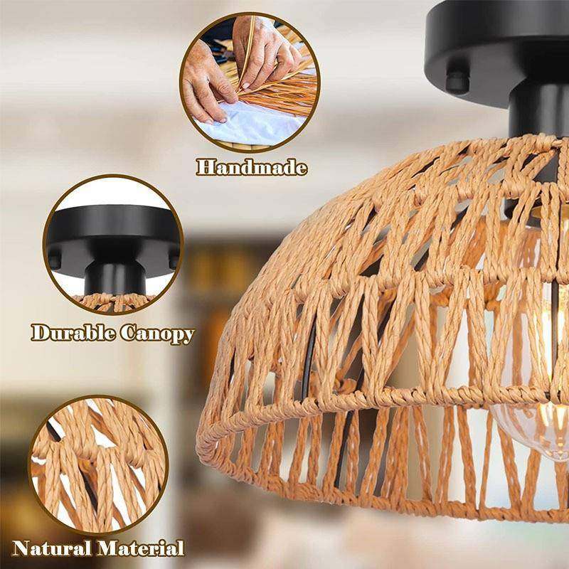 藤厅制吊灯西米亚格的风吊灯篮子35编织的圆顶厨房岛波客厅餐吊灯,家装灯饰光源,智能吊灯,淘宝优惠券,粉丝福利购,淘宝优惠卷