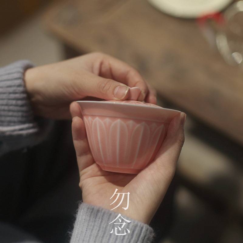 粉鳯仙 莲花盖碗 粉色茶具 粉釉 漫粉茶碗 女生 色釉茶具 景德镇