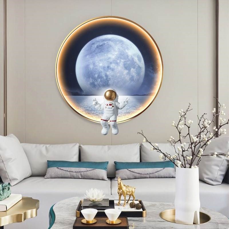 月球玄关装饰画 划灯光画 划男孩儿童房实物画 划圆形灯画 划饭厅