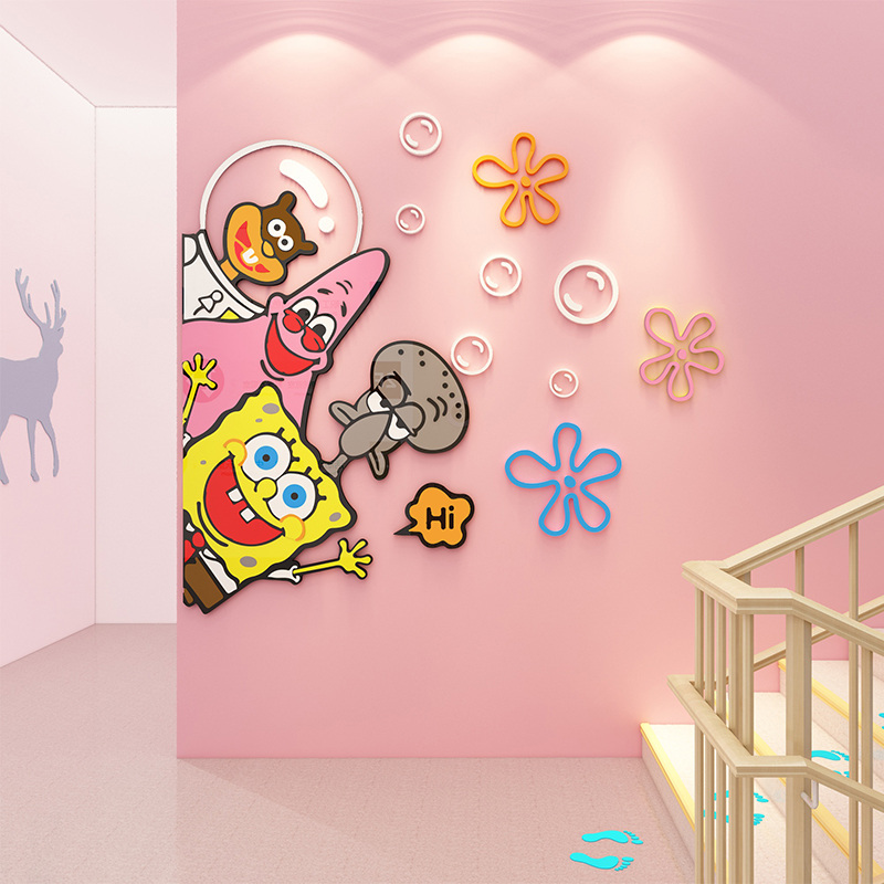 海绵宝宝装饰布置幼儿园环创主题文化墙面楼梯教室背景墙面贴画纸