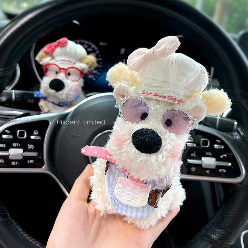 西高地狗汽车怀挡装饰车载毛绒公仔玩偶车内饰品摆件方向灯雨刮器