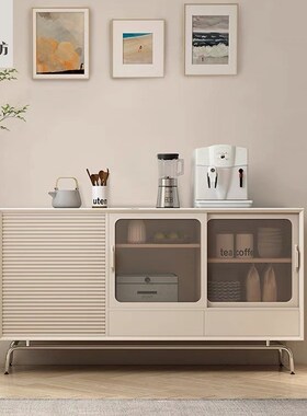 法式实木餐边柜现代简约茶水柜客厅奶油风多功P能玄关储物柜收纳