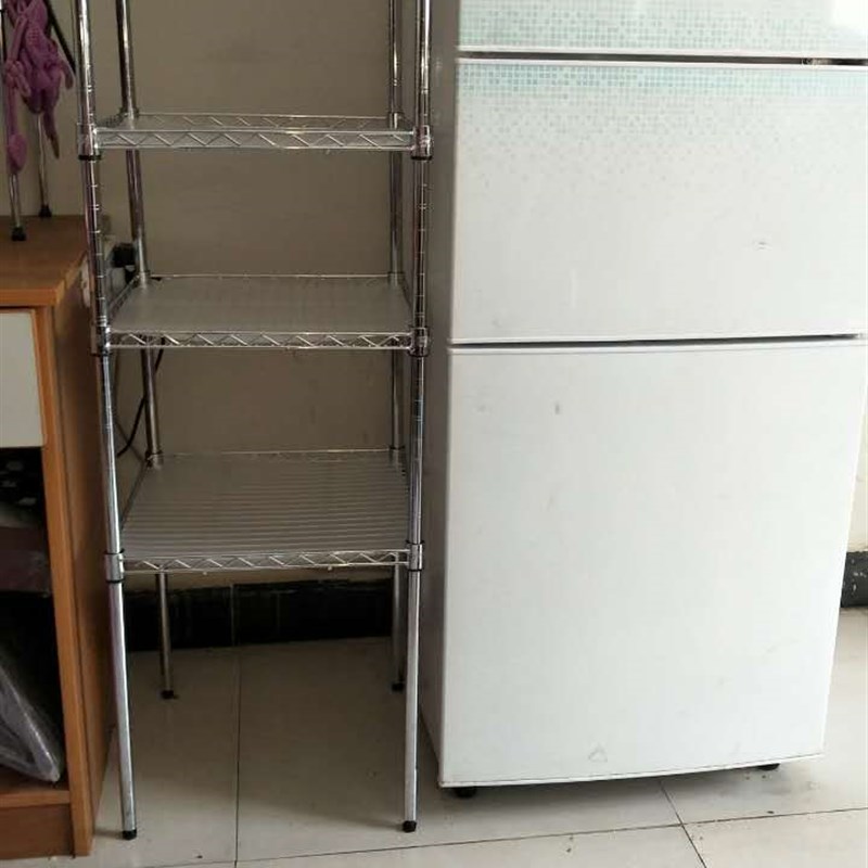 不锈钢色置物架正方形收纳架子四层厨房层架锅架落地储物架整理架