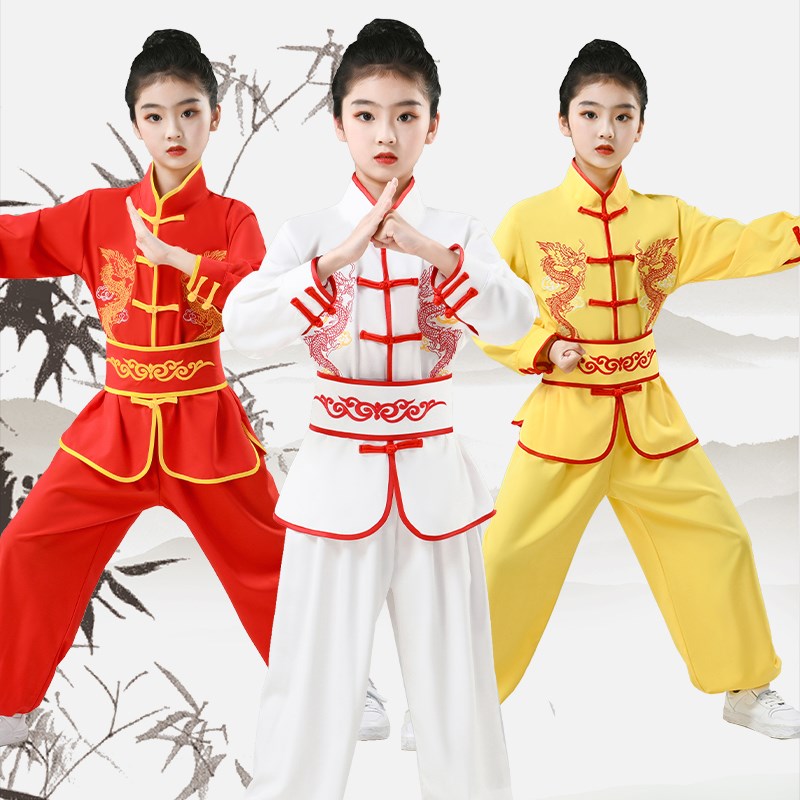 儿童武术服少儿中国功夫武术表演中国风刺绣龙太极服舞龙舞狮演出