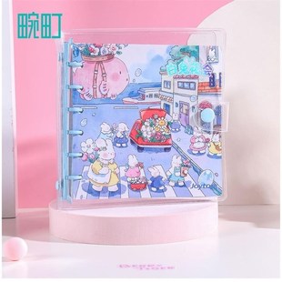 畹町白兔茶会方格笔记本透明活页可F拆日记本少女心可爱记事本子