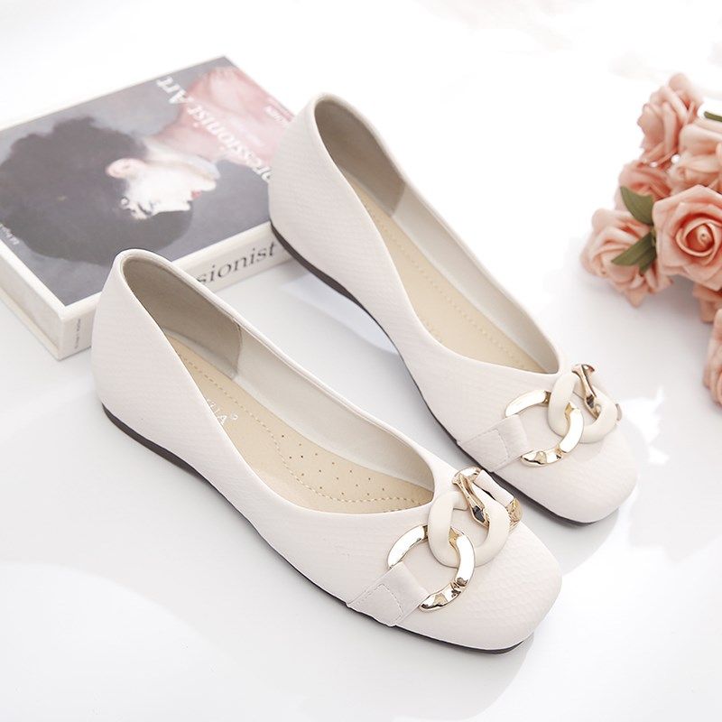 方头单鞋女2025年春秋新款百搭浅口奶奶豆豆鞋软皮软底妈妈平底鞋,女鞋,浅口单鞋,淘宝优惠券,粉丝福利购,淘宝优惠卷