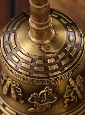 纯铜三清道家士太极八卦三叉铃仿古手摇铃铛法器光滑加厚摇铃