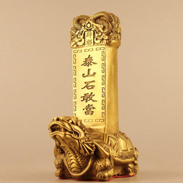 纯铜霸下摆件黄铜泰山石敢当招财铜龙龟客厅书房中式装饰工艺礼品