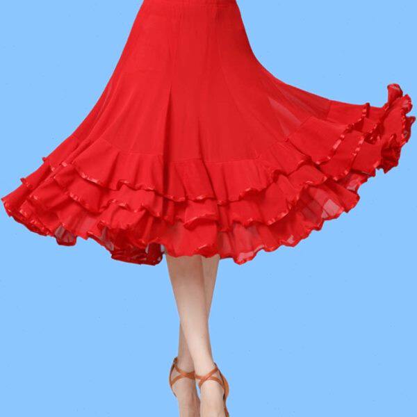 半身裙舞蹈高腰大摆短裙春夏国标交谊舞裙广场舞拉丁跳舞裙三步踩