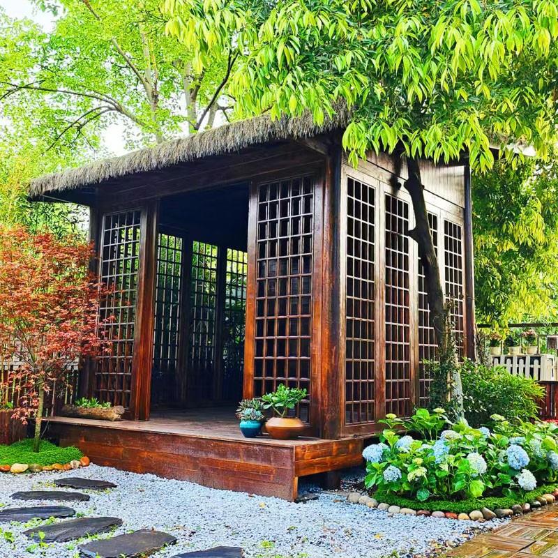 户屋外茅草室外庭院木屋草别墅民宿造小景网红木屋花园景观木屋茅