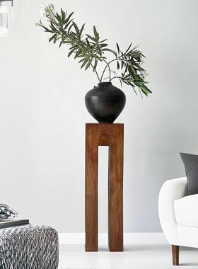 侘寂风中古实木墩底座柱子花瓶客厅玄关中式民宿酒店复古造景摆件