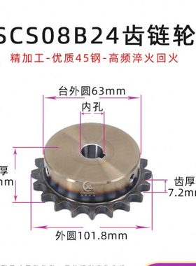 SCS高品质成型孔链轮4分24齿 08B24T外径101.8 精车内孔键槽顶丝