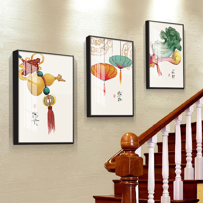楼梯墙面装饰画新中式复式房间走廊背景墙挂画中国风过道楼道壁画图片