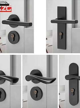 磁吸锁黑色极简房门锁p卧室门锁房间锁分体锁具氧化铝贸易工厂商