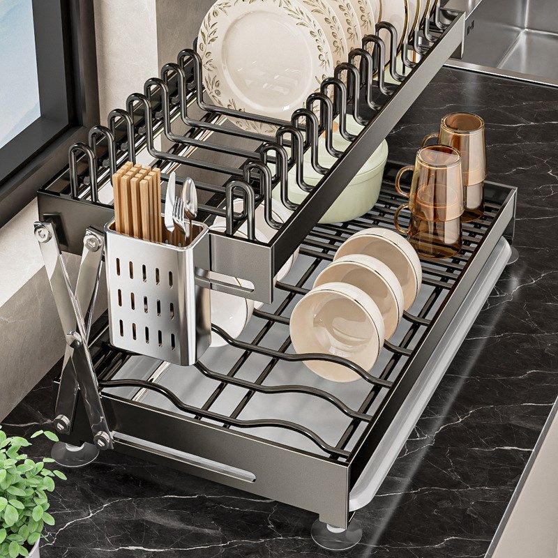 可折叠碗碟收纳架厨房免打孔碗架沥水架台面式多层碗盘筷勺置物架,厨房/烹饪用具,碗架,淘宝优惠券,粉丝福利购,淘宝优惠卷