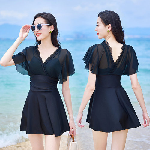 泳衣女202e5新款连体微胖遮肉显瘦带钢托小胸海边大码胖mm高级感