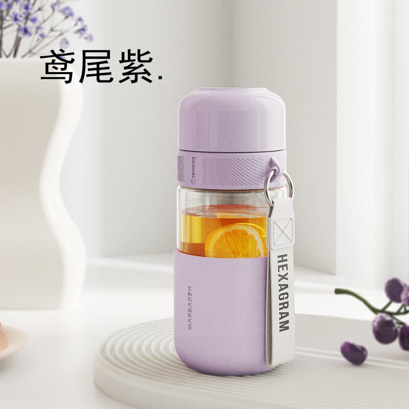 一键按压开盖泡茶杯子玻璃杯水杯女生高颜值情侣随手花果茶咖啡杯