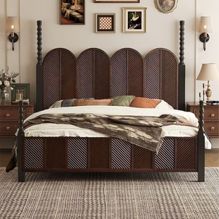 美式床实木床现代简约1.5M1.8M双人床法式复古床主卧高端大气婚床