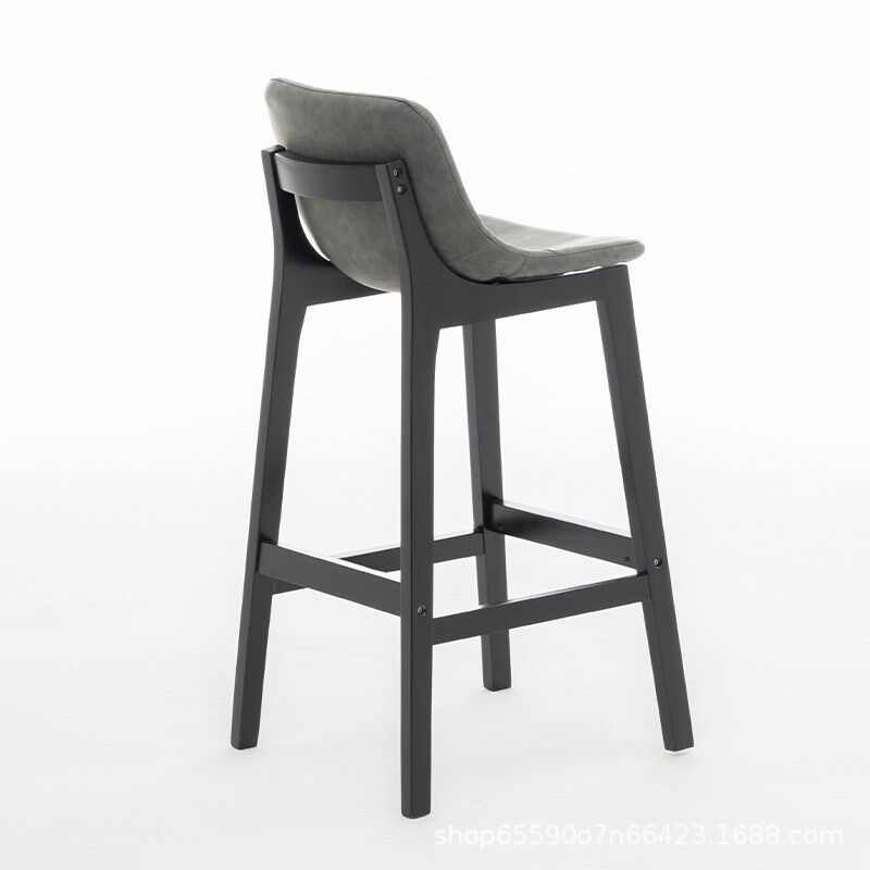 实木酒吧椅吧台椅现代皮艺家用中岛台椅简约吧凳前台接待高脚椅子