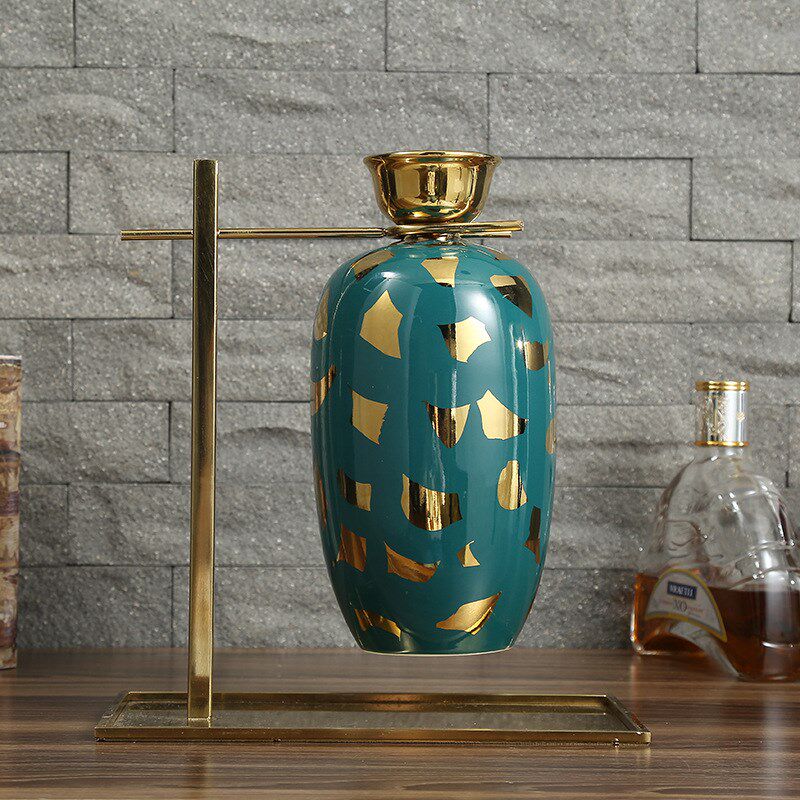 欧式新古典家居饰品摆件金属电镀花瓶陶瓷软装饰品样板房摆饰