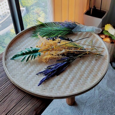 家用圆形竹匾手工编织簸箕平底无孔竹筛晒东西竹编制品头层竹皮