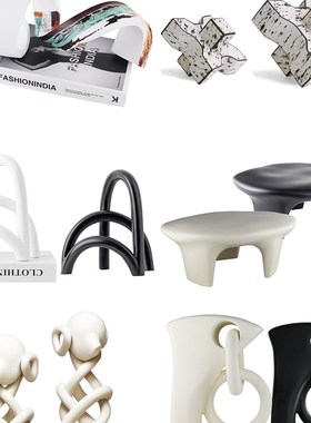 现代轻奢a几何抽象艺术树脂马毛茶几客厅玄关样板间摆件电视柜饰