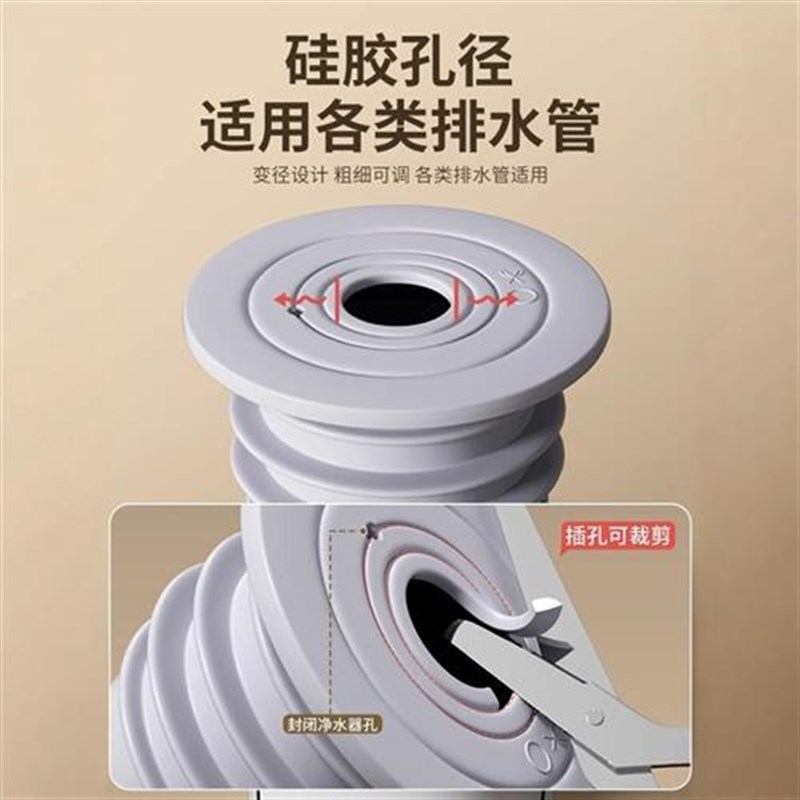 下水管道溢水防臭密封圈硅胶塞洗衣机洗手盆排水管堵口防返臭神器