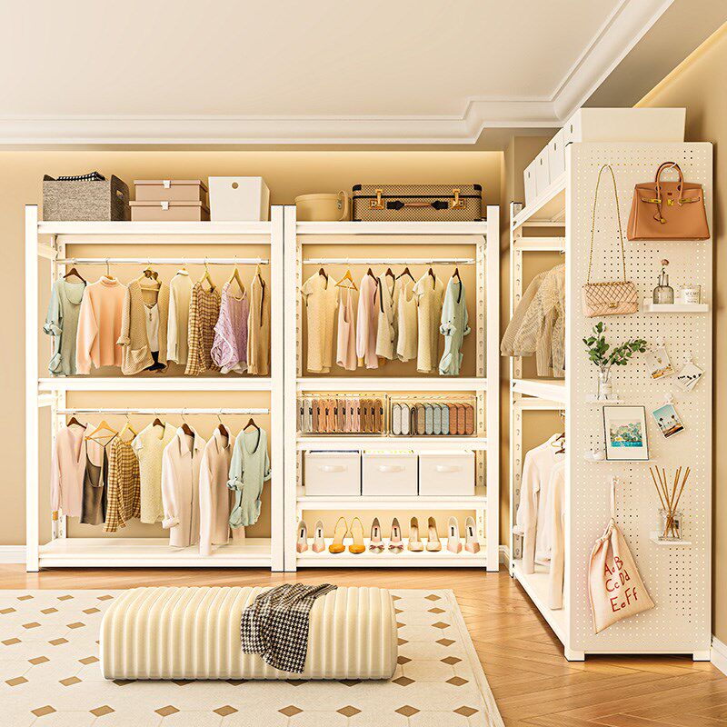 货架衣柜卧室落地收纳架子家用衣帽架简易组装角钢衣架洞洞板衣架