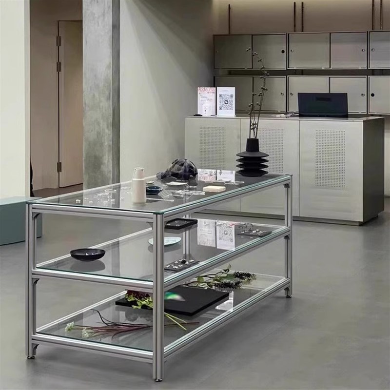 铝型材服装店流水台陈列展示置物架工业风买手店多层玻璃鞋包货架