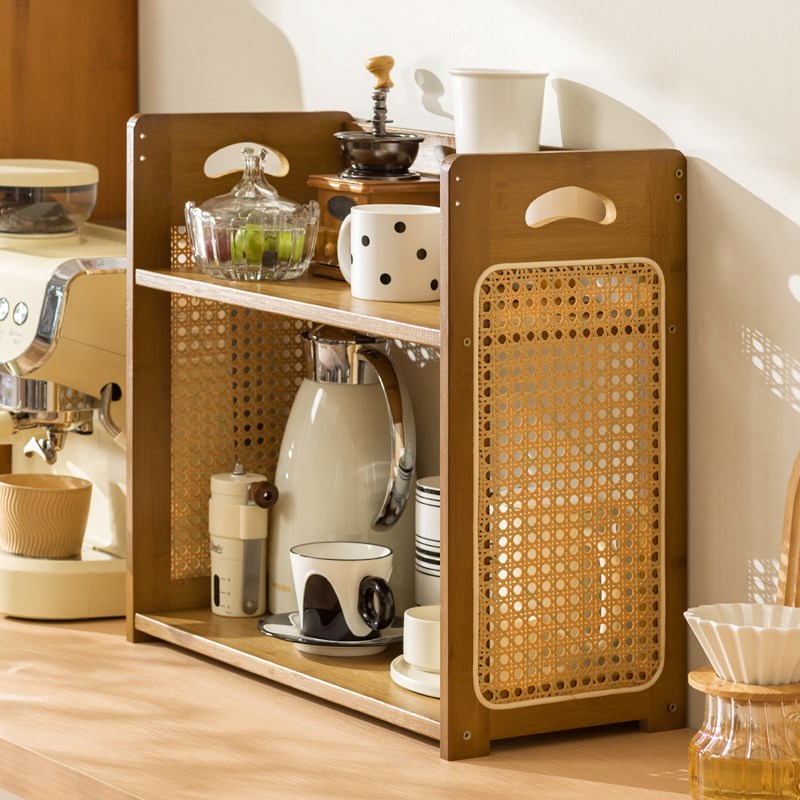 杯子收纳置物架桌面水杯架茶具茶杯水壶整理架吧台咖啡角藤编架子