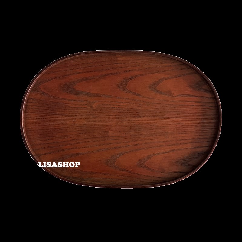 lisashop椭圆圆托盘一人食原木日式木质托盘茶具餐具茶盘咖啡厅餐