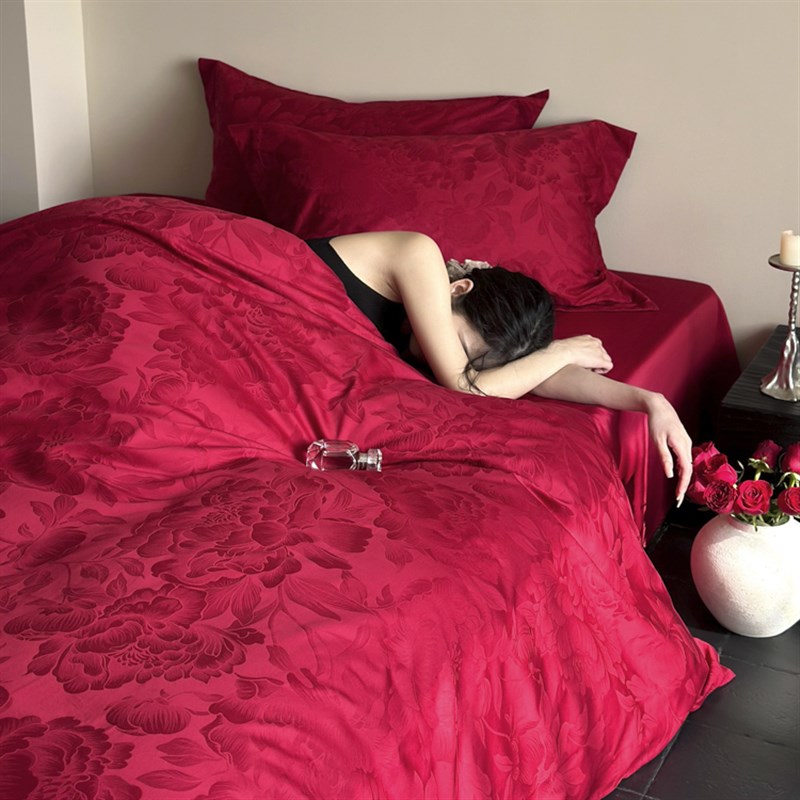 红玫瑰丨高端婚庆100支长绒棉提花四件套全棉纯棉被套新婚床品