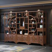 实木博古架新中式 客厅家用榆木隔断全实木茶室置物架古典储物书架