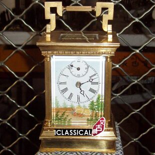 钟表 镀金双盘珐琅皮套钟机械座钟